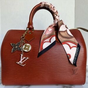 Authentic Louis Vuitton Speedy 25 bag brown Kenya Epi COA w/ LV accessories